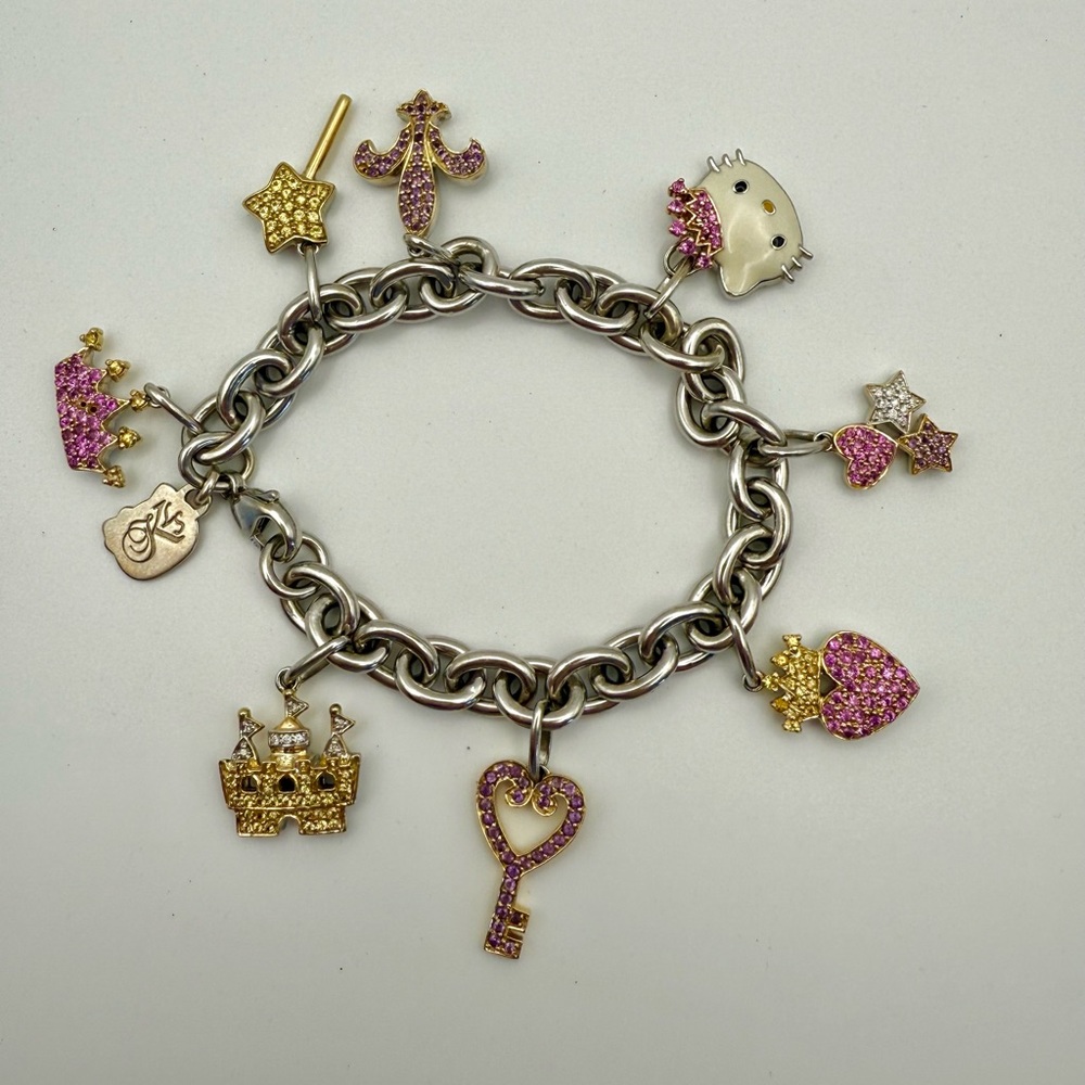 Kimora Lee Simmons Hello Kitty 925 Silver 18k & Precious Stone Charm Bracelet